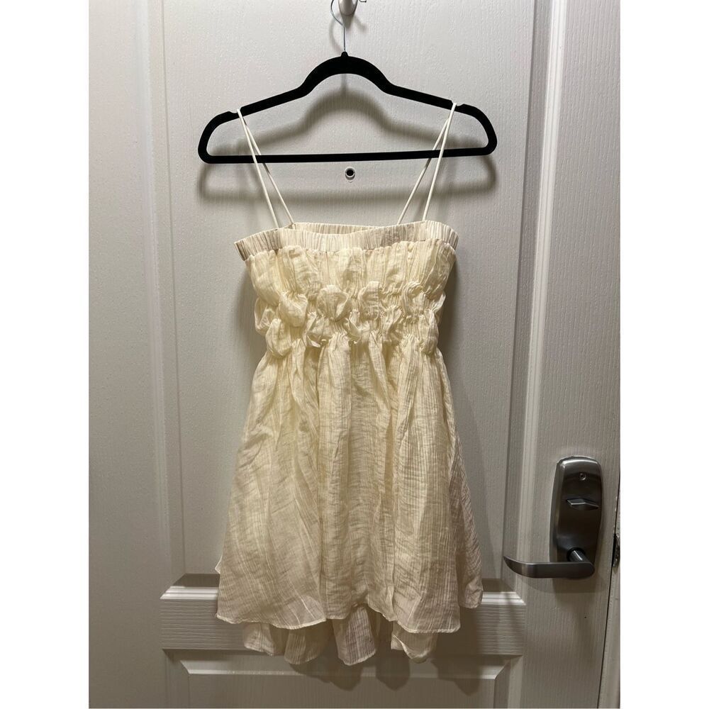 Forever 21 Layered Babydoll Mini Dress cream vanilla textured, layered hem Small